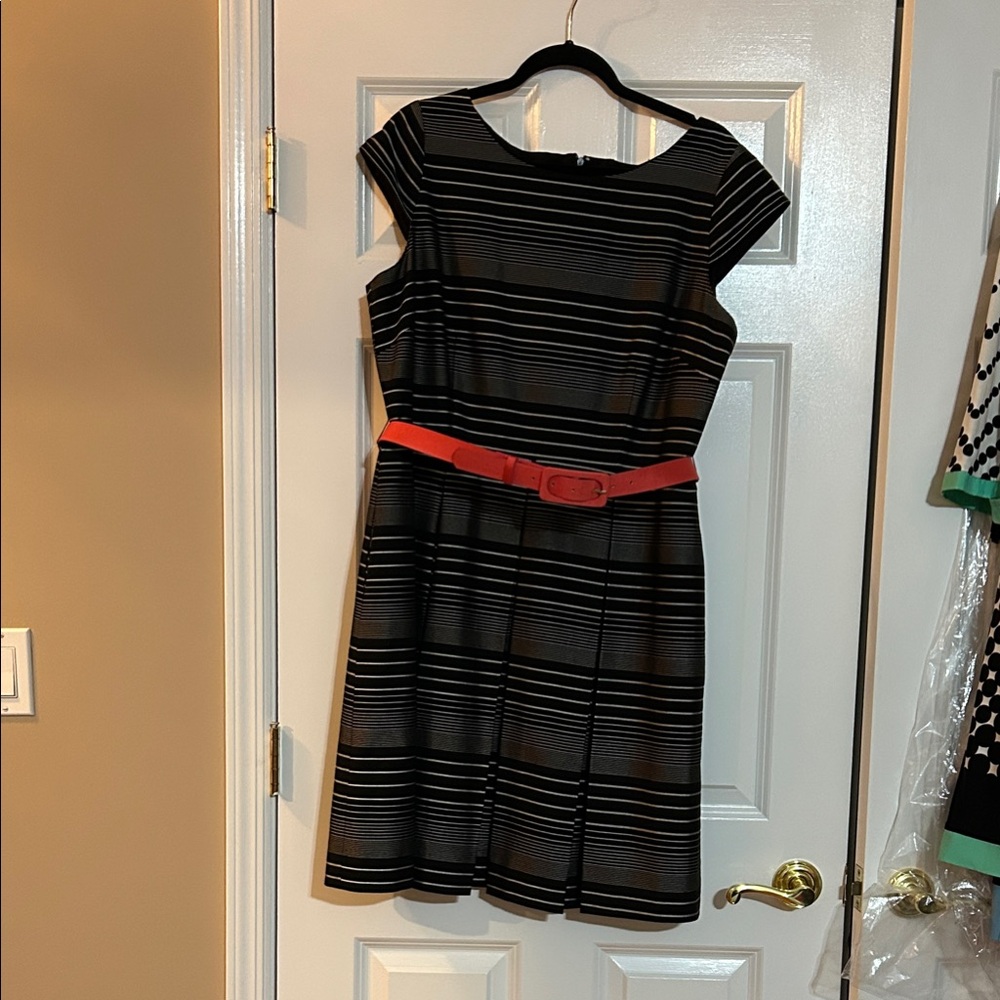 Tahari Black and Red Striped Midi Dress